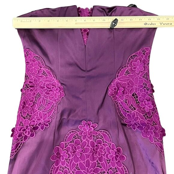 Laundry by Shelli Segal Purple Strapless Mini Dress Floral Crochet size 4 Y2K - Picture 5 of 11